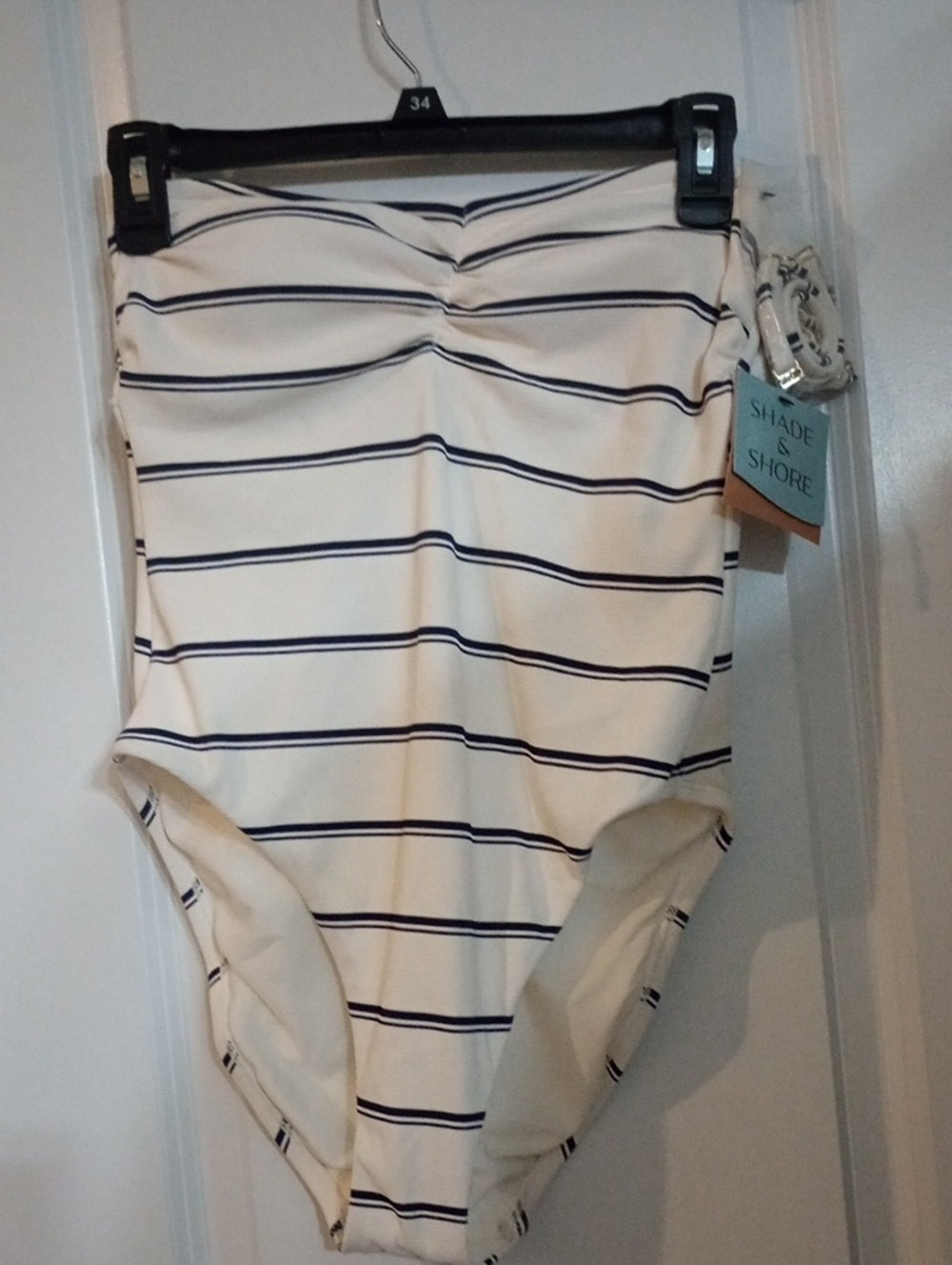 NWT Shade & Shore White and Navy Ruched Stripe One-Piece Size (8-10) Womend